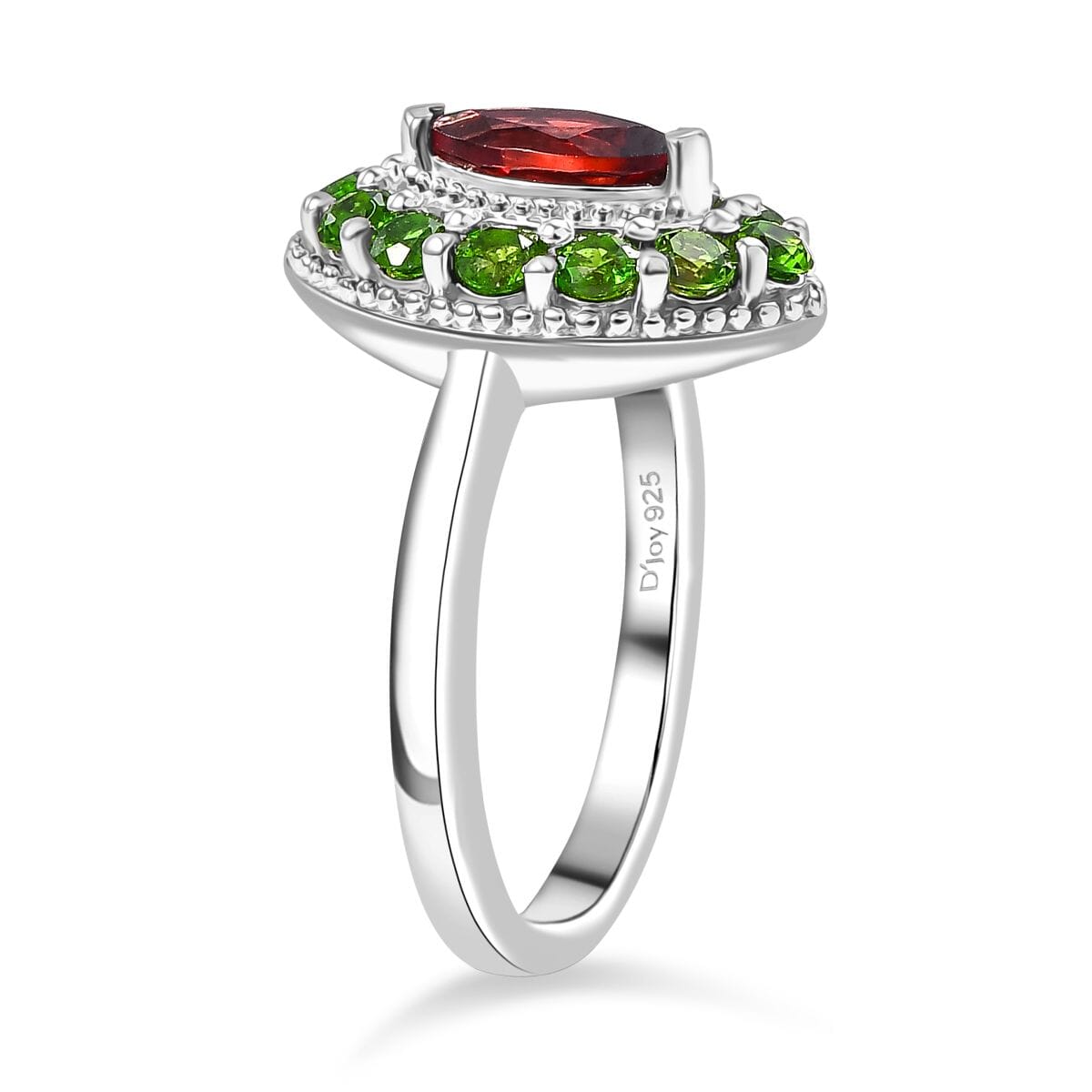 Premium Mozambique Garnet and Chrome Diopside 1.60 ctw Ring in Rhodium Over Sterling Silver (Size 8.0) image number 3