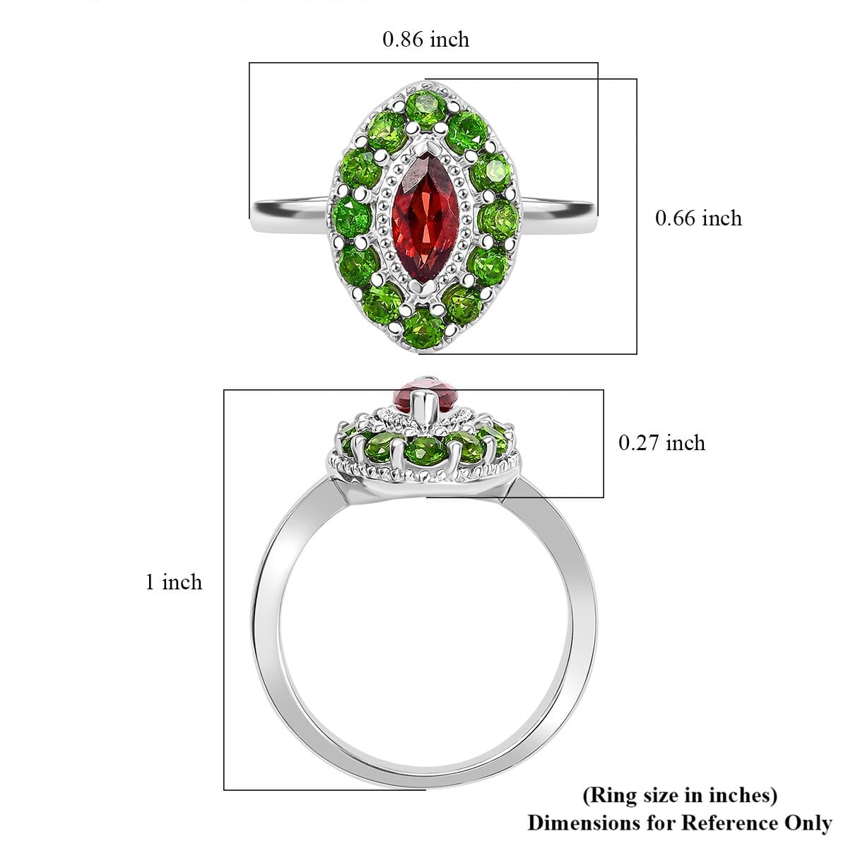 Premium Mozambique Garnet and Chrome Diopside 1.60 ctw Ring in Rhodium Over Sterling Silver (Size 8.0) image number 5
