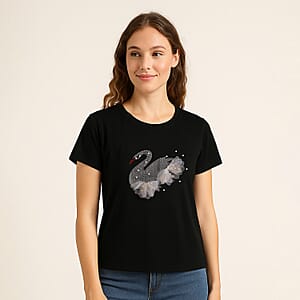 Black Swan Crystal Bejeweled and Lace Short Sleeve Shirt - One Size Fits Most