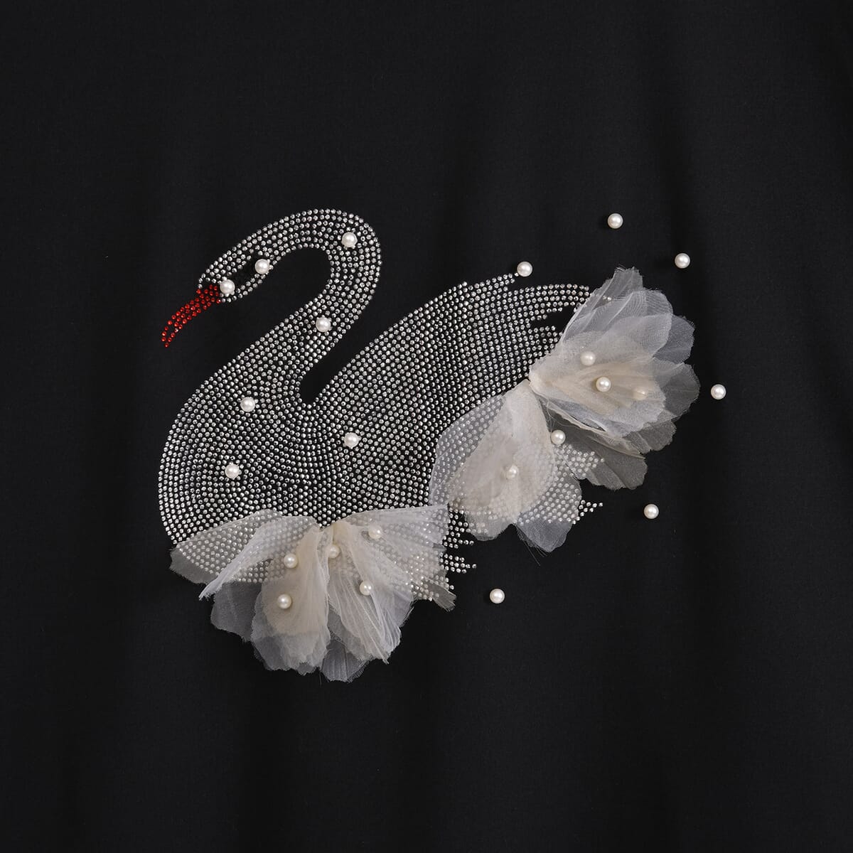 Black Swan Crystal Bejeweled and Lace Short Sleeve Shirt - One Size Fits Most image number 1