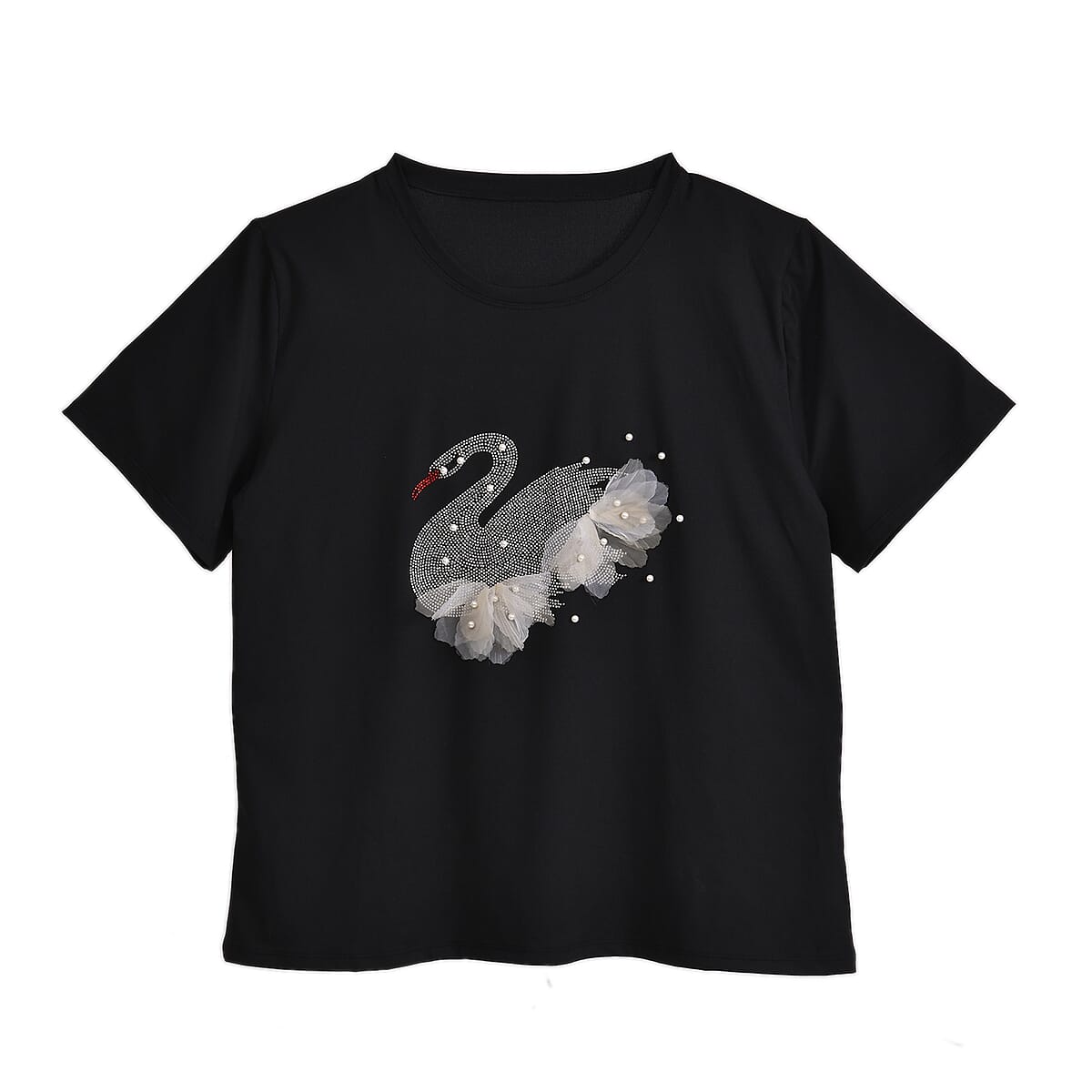 Black Swan Crystal Bejeweled and Lace Short Sleeve Shirt - One Size Fits Most image number 4