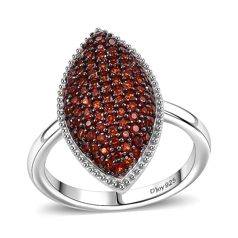 D'Joy Premium Mozambique Garnet 1.00 ctw Scarlet Radiance Ring in Rhodium Over Sterling Silver (Size 10.0)