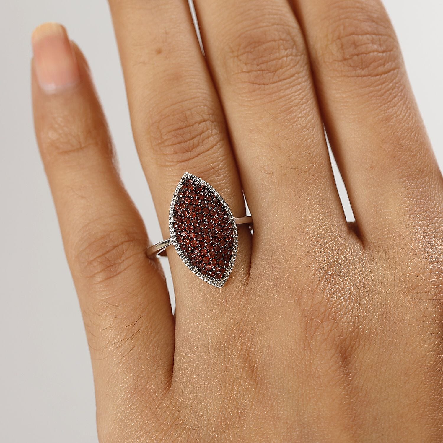D'Joy Premium Mozambique Garnet 1.00 ctw Scarlet Radiance Ring in Rhodium Over Sterling Silver (Size 8.0)
