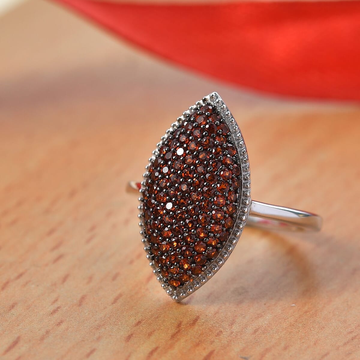 Premium Mozambique Garnet 1.00 ctw Scarlet Radiance Ring in Rhodium Over Sterling Silver (Size 9.0) image number 1