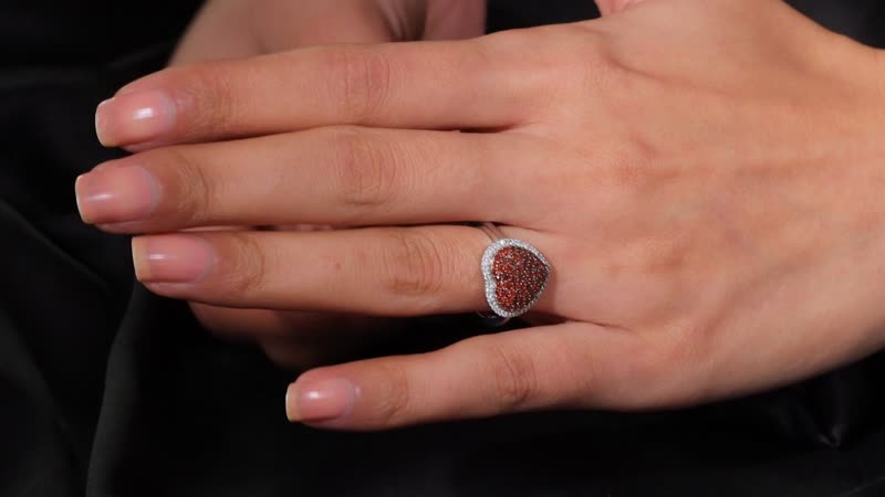Premium Mozambique Garnet and White Zircon 1.35 ctw Heart Ring in Platinum Over Sterling Silver (Size 10.0)