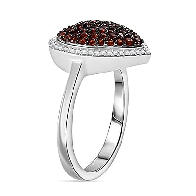 Premium Mozambique Garnet and White Zircon 1.35 ctw Heart Ring in Platinum Over Sterling Silver (Size 10.0)