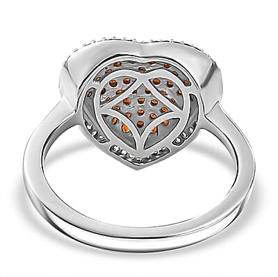 Premium Mozambique Garnet and White Zircon 1.35 ctw Heart Ring in Platinum Over Sterling Silver (Size 10.0)