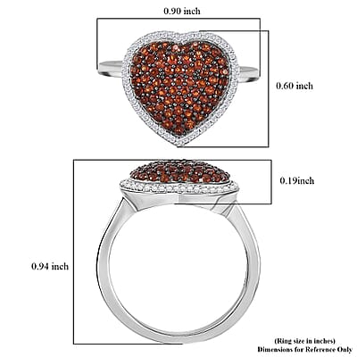Premium Mozambique Garnet and White Zircon 1.35 ctw Heart Ring in Platinum Over Sterling Silver (Size 10.0)