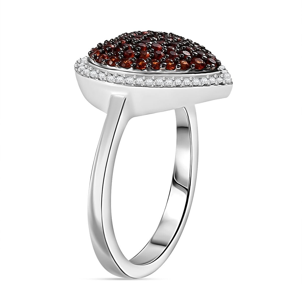 Premium Mozambique Garnet and White Zircon 1.35 ctw Heart Ring in Platinum Over Sterling Silver (Size 6.0) image number 3
