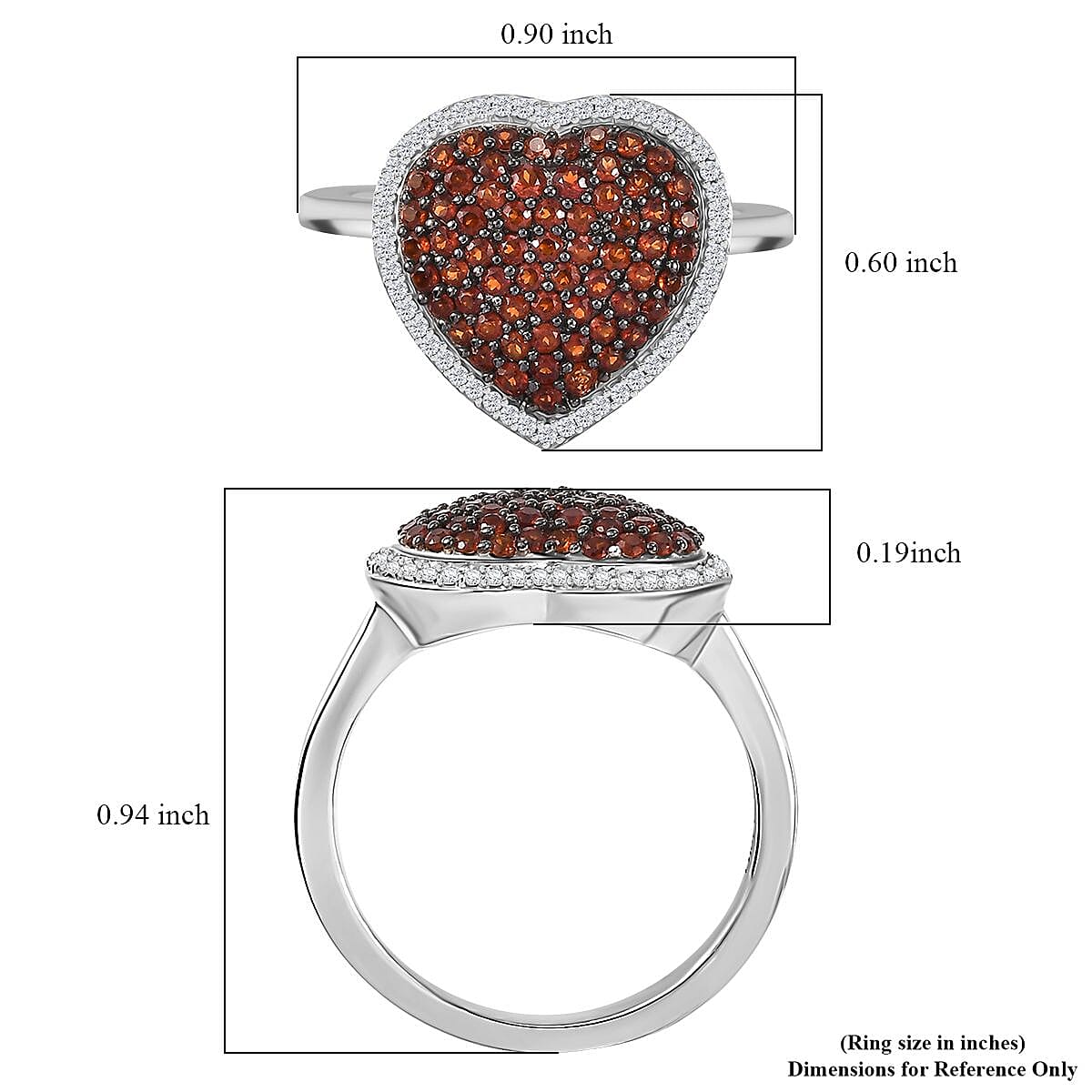 Premium Mozambique Garnet and White Zircon 1.35 ctw Heart Ring in Platinum Over Sterling Silver (Size 6.0) image number 5