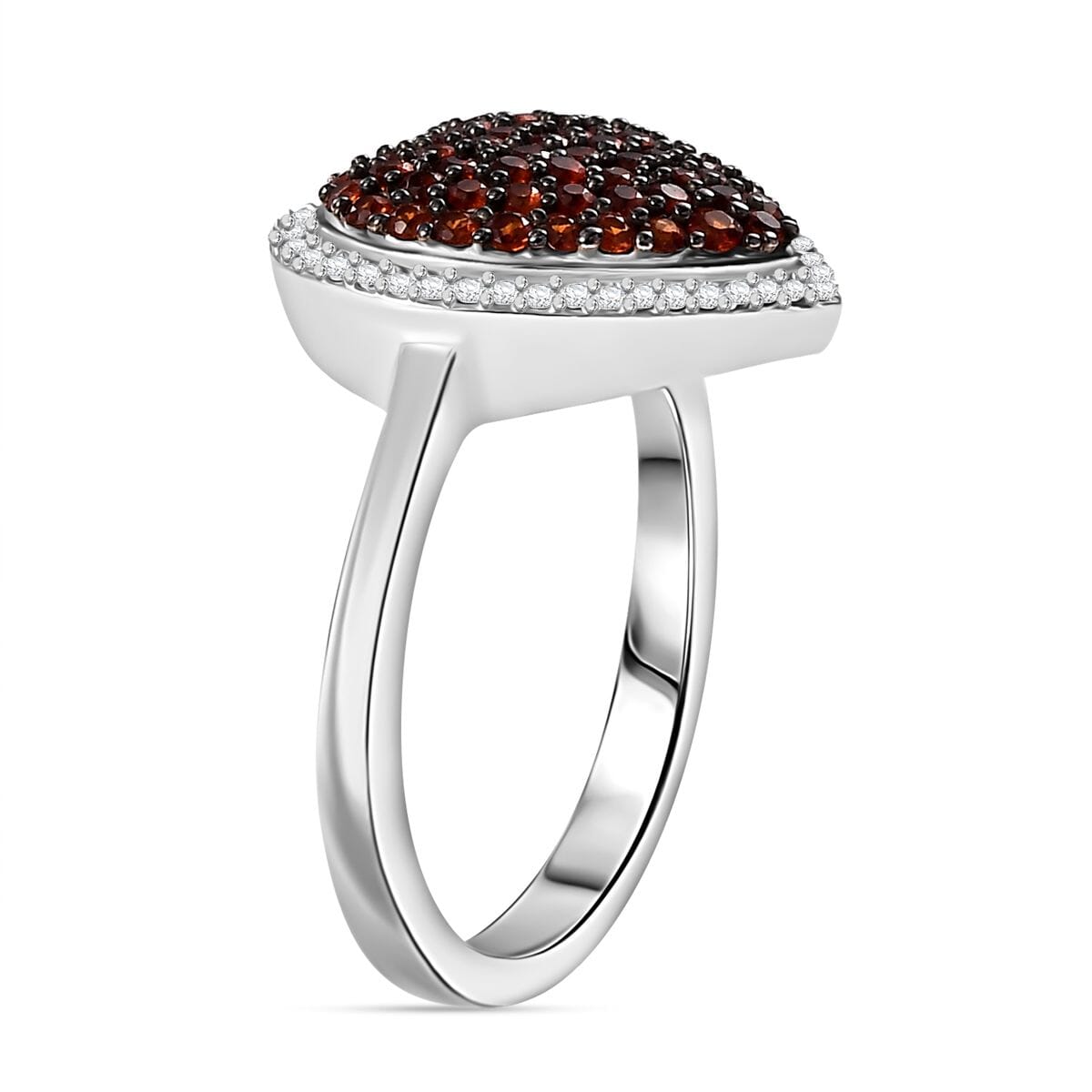 Premium Mozambique Garnet and White Zircon 1.35 ctw Heart Ring in Platinum Over Sterling Silver (Size 9.0) image number 3