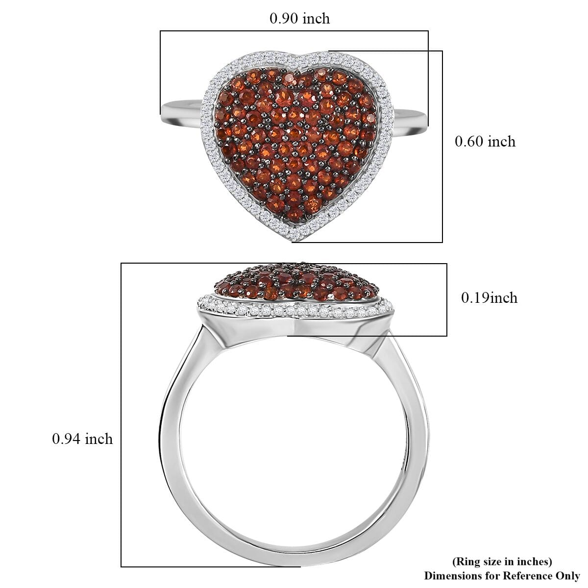Premium Mozambique Garnet and White Zircon 1.35 ctw Heart Ring in Platinum Over Sterling Silver (Size 9.0) image number 5