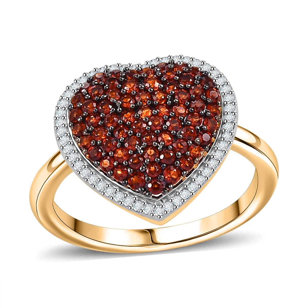 Premium Mozambique Garnet and White Zircon 1.35 ctw Heart Ring in 18K Vermeil Yellow Gold Over Sterling Silver (Size 8.0) image number 0