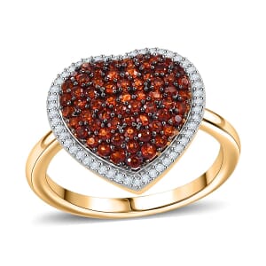 Premium Mozambique Garnet and White Zircon 1.35 ctw Heart Ring in 18K Vermeil Yellow Gold Over Sterling Silver (Size 8.0)