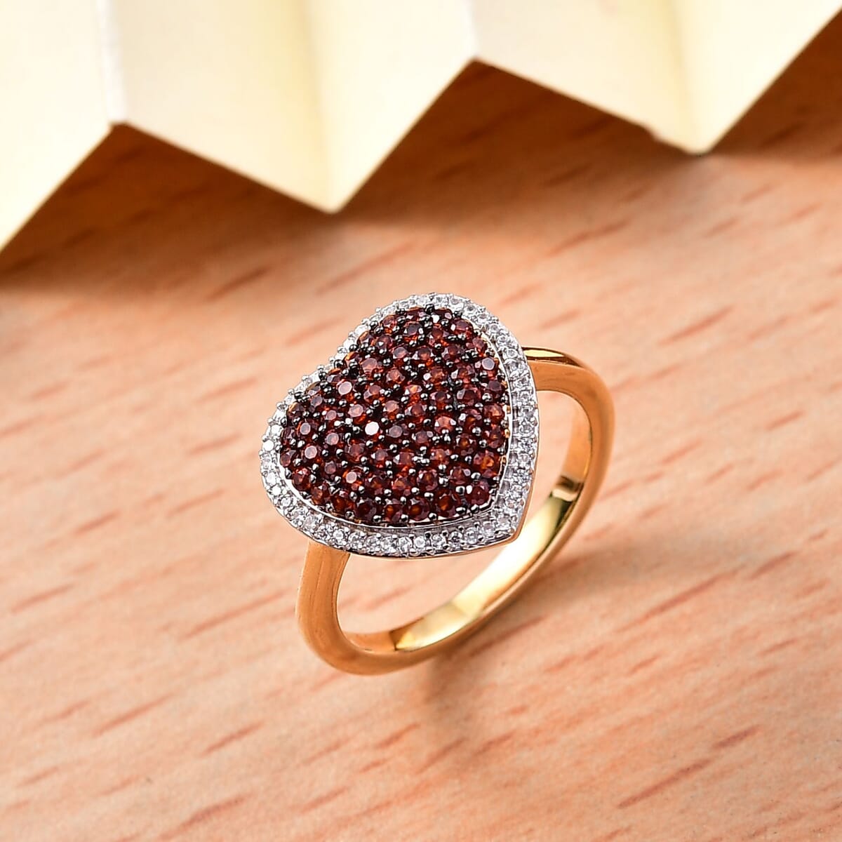 Premium Mozambique Garnet and White Zircon 1.35 ctw Heart Ring in 18K Vermeil Yellow Gold Over Sterling Silver (Size 8.0) image number 1