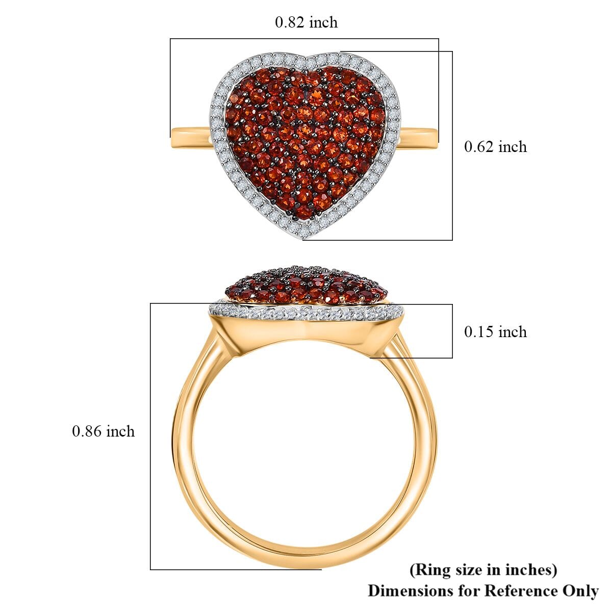 Premium Mozambique Garnet and White Zircon 1.35 ctw Heart Ring in 18K Vermeil Yellow Gold Over Sterling Silver (Size 8.0) image number 5