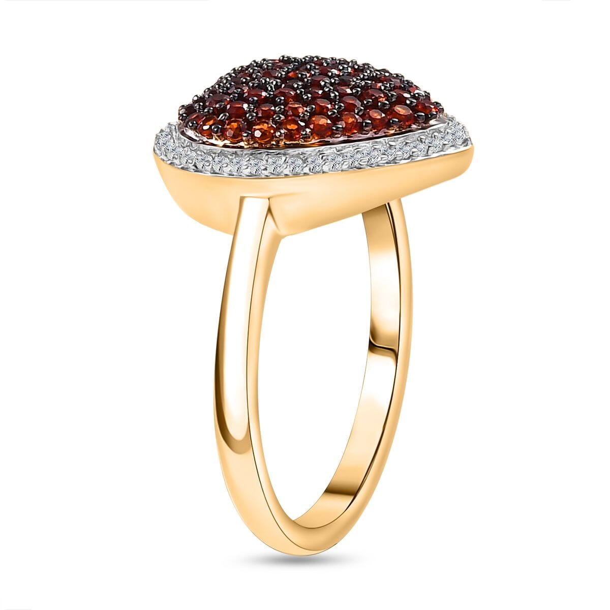 Premium Mozambique Garnet and White Zircon 1.50 ctw Heart Ring in 18K Vermeil YG Over Sterling Silver (Size 9.0) image number 3