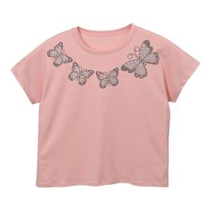 Pink Butterfly Crystal Bejeweled Bat Wing Short Sleeve Shirt Working - One Size Fits Most
