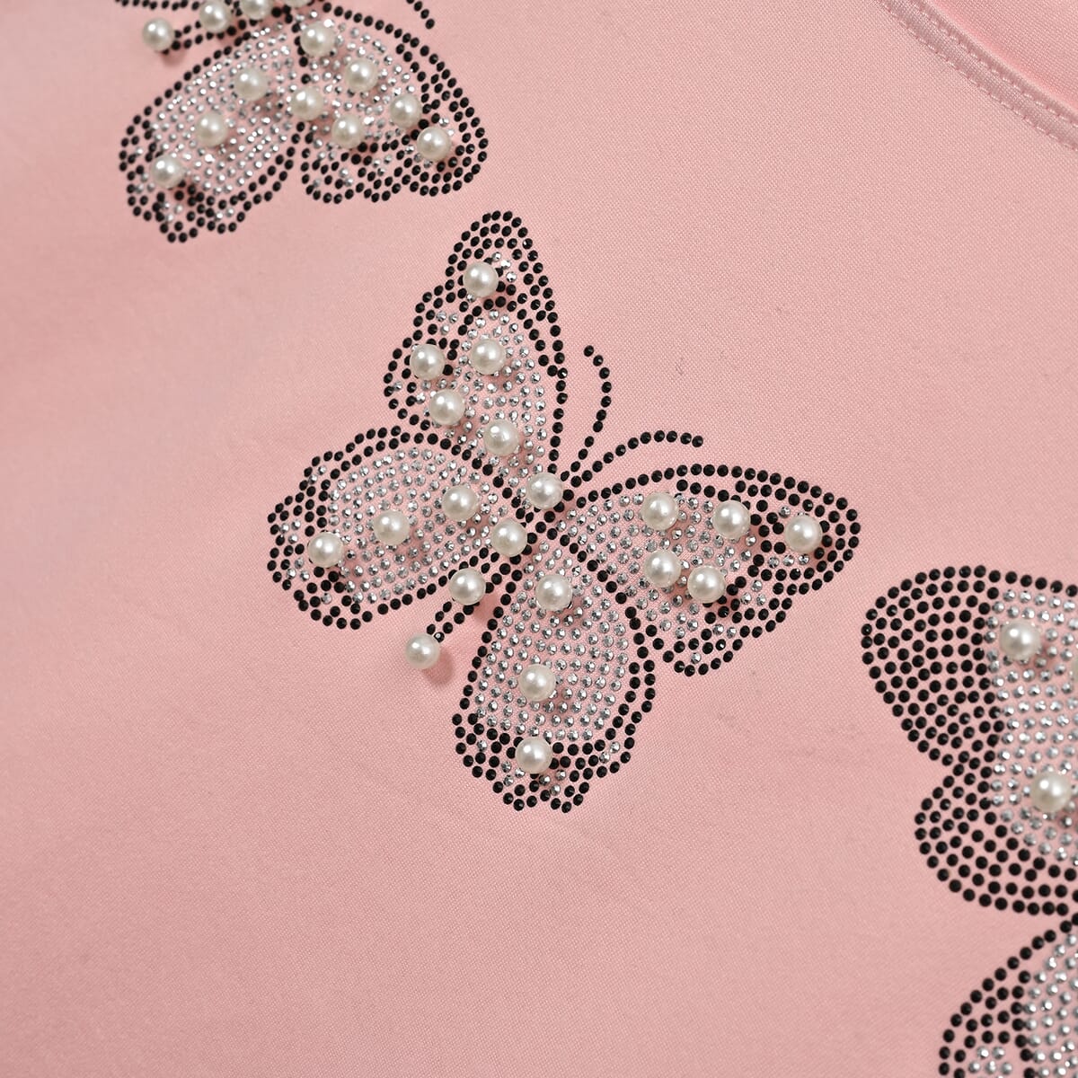 Pink Butterfly Crystal Bejeweled Bat Wing Short Sleeve Shirt Working - One Size Fits Most image number 4