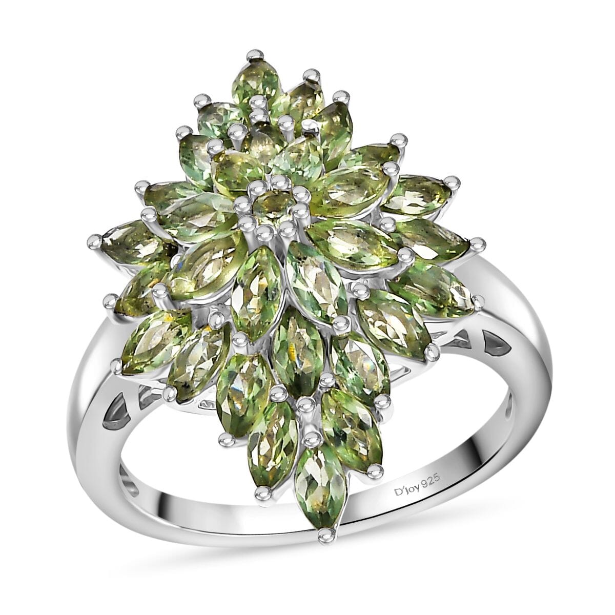 Natural Green Apatite 3.20 ctw Floral Spray Ring in Rhodium Over Sterling Silver 2.36 (Size 7.0) image number 0