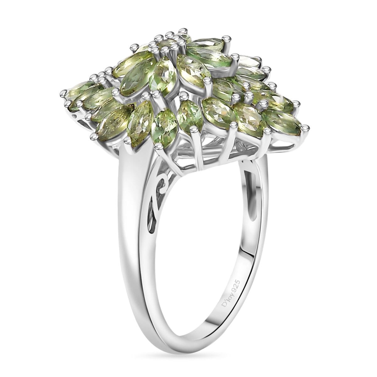 Natural Green Apatite 3.20 ctw Floral Spray Ring in Rhodium Over Sterling Silver 2.36 (Size 7.0) image number 3
