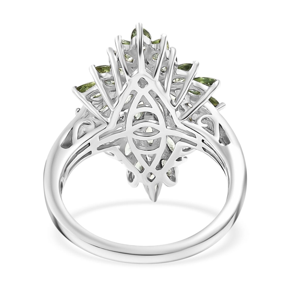 Natural Green Apatite 3.20 ctw Floral Spray Ring in Rhodium Over Sterling Silver 2.36 (Size 7.0) image number 4