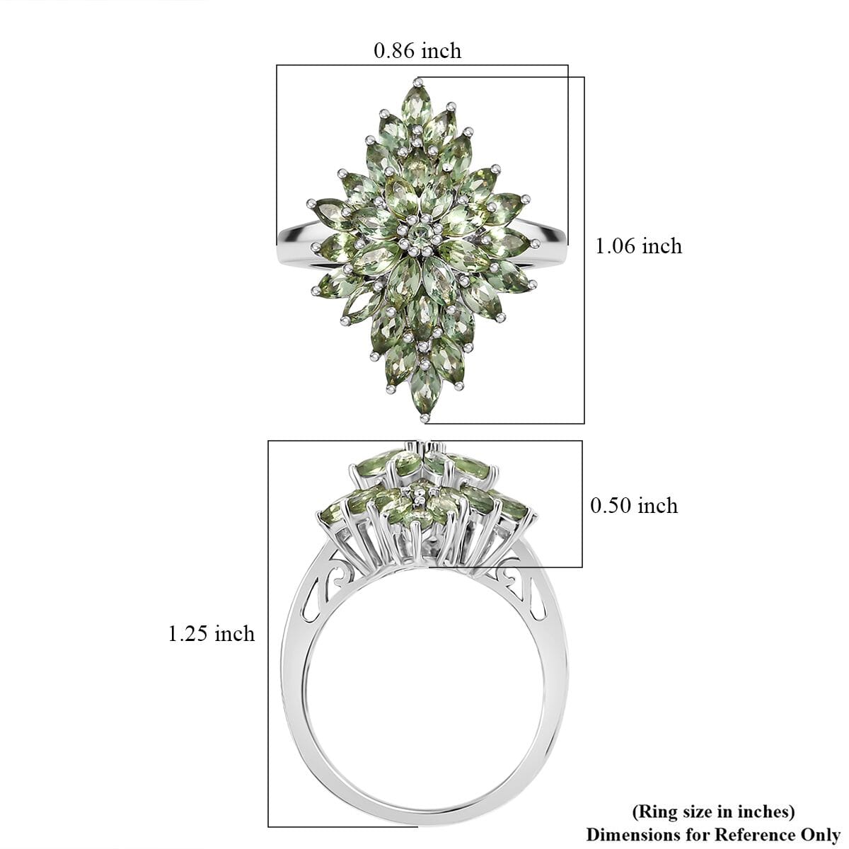 Natural Green Apatite 3.20 ctw Floral Spray Ring in Rhodium Over Sterling Silver 2.36 (Size 7.0) image number 5