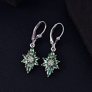 D'Joy Tanzanian Natural Green Apatite 1.75 ctw Earrings in Rhodium Over Sterling Silver