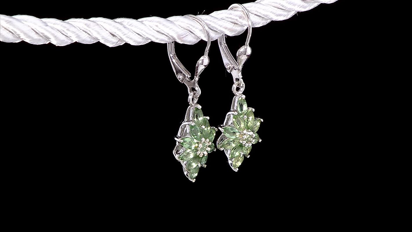 D'Joy Tanzanian Natural Green Apatite 1.75 ctw Earrings in Rhodium Over Sterling Silver