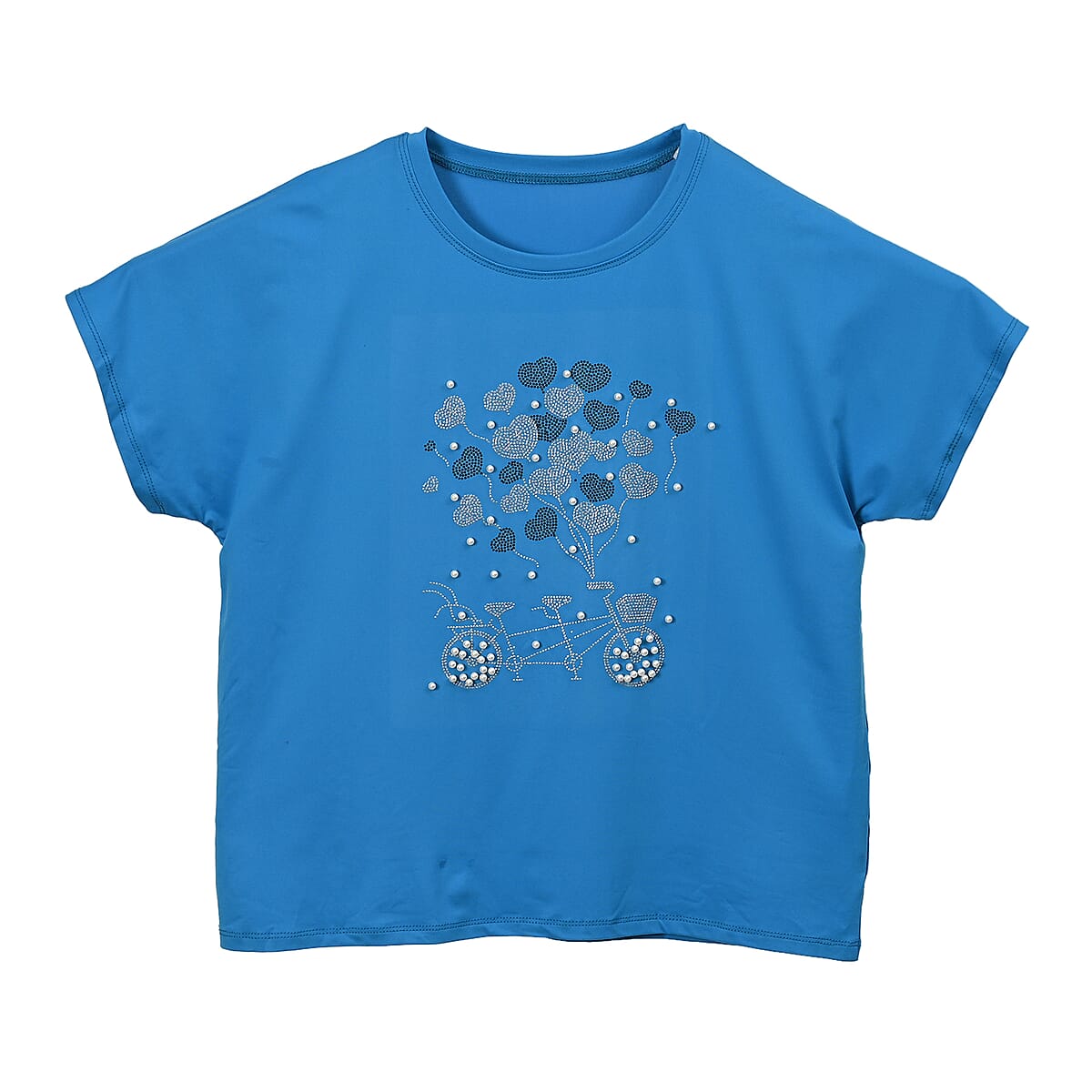 Blue Bike Crystal Bejeweled Bat Wing Short Sleeve Shirt - One Size Fits Most image number 0