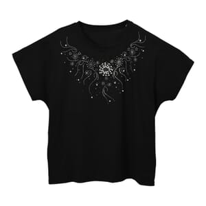 Black Floral Crystal Bejeweled Bat Wing Short Sleeve Shirt Working - One Size Fits Most