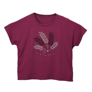 Berry Leaf Crystal Bejeweled Bat Wing Short Sleeve Shirt Working - One Size Fits Most
