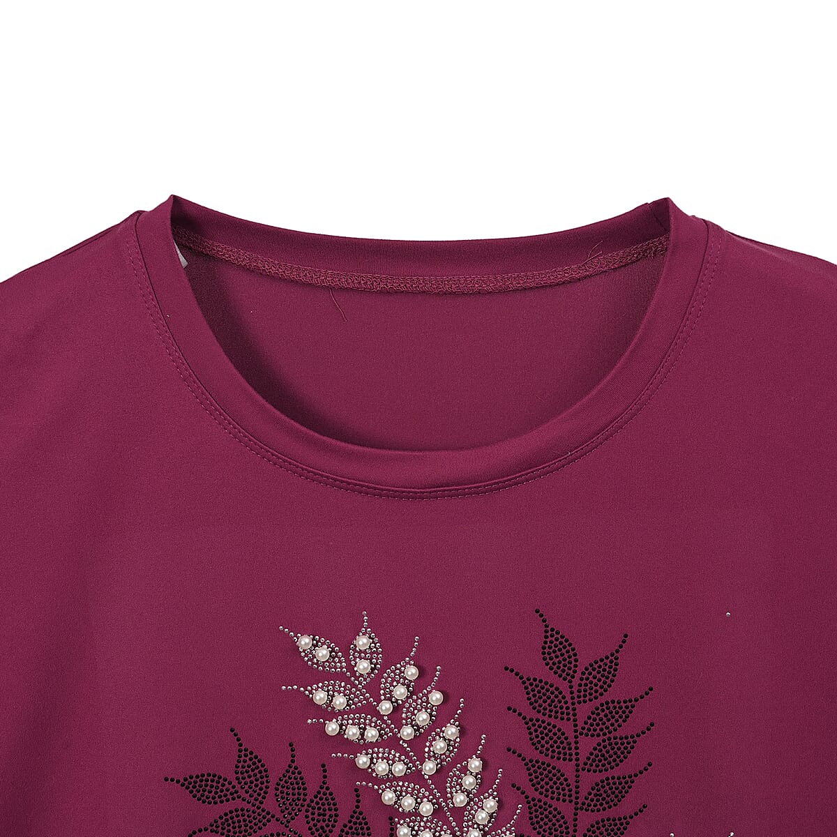 Berry Leaf Crystal Bejeweled Bat Wing Short Sleeve Shirt - One Size Fits Most image number 3