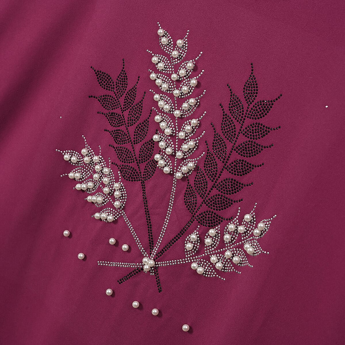 Berry Leaf Crystal Bejeweled Bat Wing Short Sleeve Shirt - One Size Fits Most image number 4