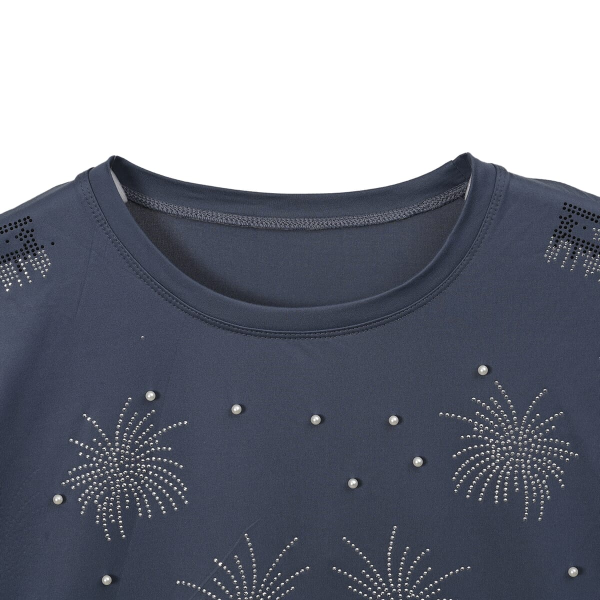Navy Fireworks Crystal Bejeweled Bat Wing Short Sleeve Shirt Working - One Size Fits Most image number 3