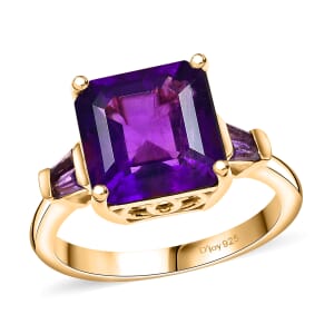 African Amethyst 5.00 ctw Solitaire Ring in 18K Vermeil Yellow Gold Over Sterling Silver (Size 7.0) 