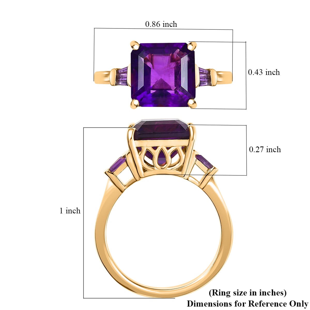 African Amethyst 5.00 ctw Solitaire Ring in 18K Vermeil Yellow Gold Over Sterling Silver (Size 7.0)  image number 5