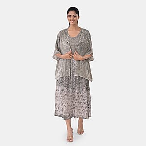 TAMSY Tan Smocked Sleeveless Dress with Kimono Twinset - One Size Fits Most