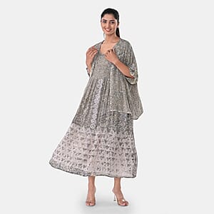 TAMSY Tan Smocked Sleeveless Dress with Kimono Twinset - One Size Fits Most