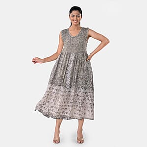 TAMSY Tan Smocked Sleeveless Dress with Kimono Twinset - One Size Fits Most