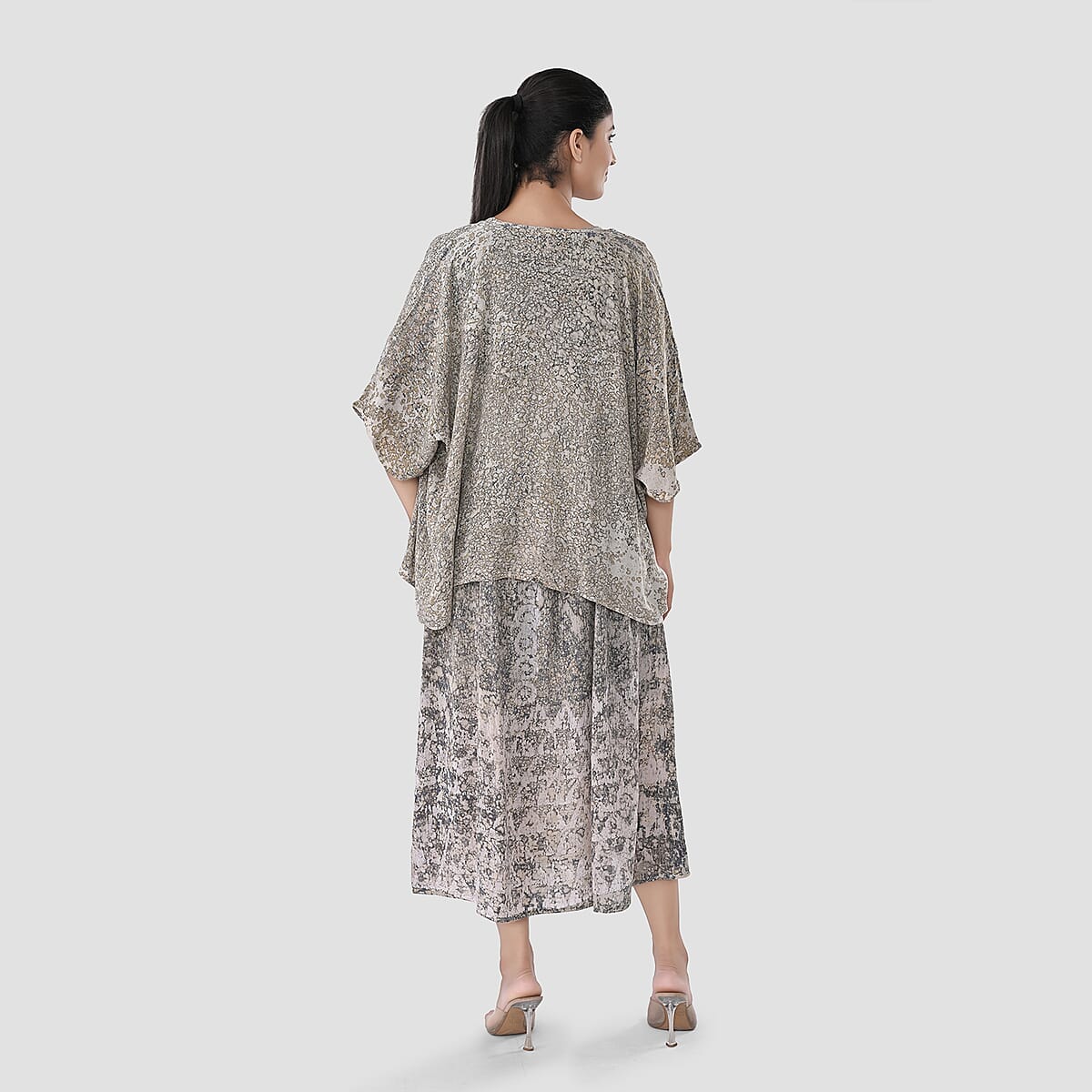 TAMSY Tan Smocked Sleeveless Dress with Kimono Twinset - One Size Fits Most image number 4