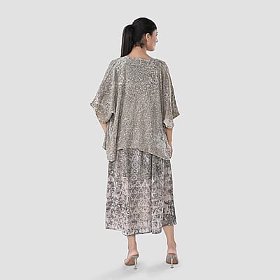 TAMSY Tan Smocked Sleeveless Dress with Kimono Twinset - One Size Fits Most