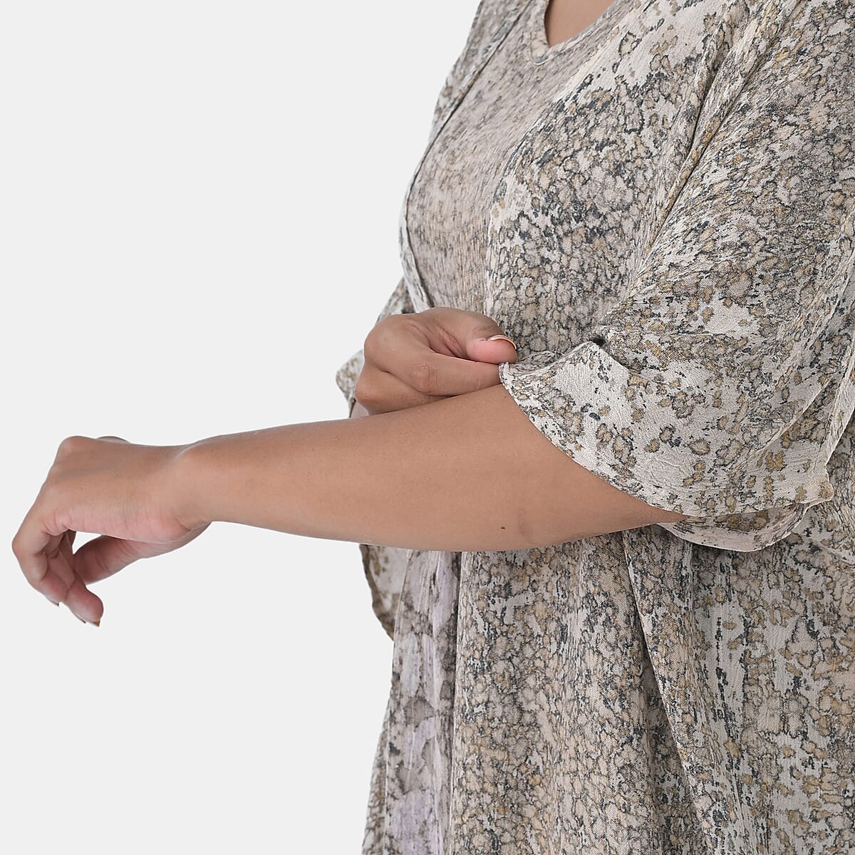 TAMSY Tan Smocked Sleeveless Dress with Kimono Twinset - One Size Fits Most image number 6