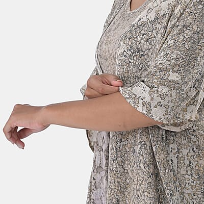 TAMSY Tan Smocked Sleeveless Dress with Kimono Twinset - One Size Fits Most