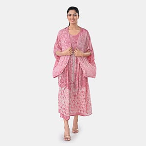 Pink Rayon Sleeveles Smocked Tie Dye Dress with kimono - One Size Fit Most