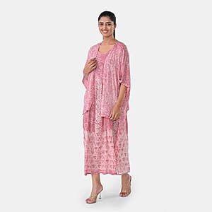 TAMSY Pink Smocked Sleeveless Dress with Kimono Twinset - One Size Fits Most