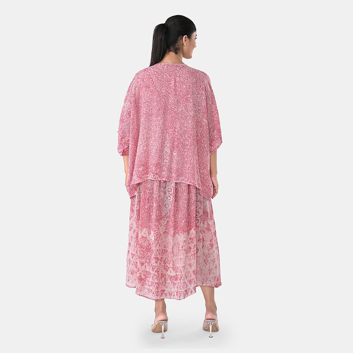 Pink Rayon Sleeveles Smocked Tie Dye Dress with kimono - One Size Fit Most image number 3