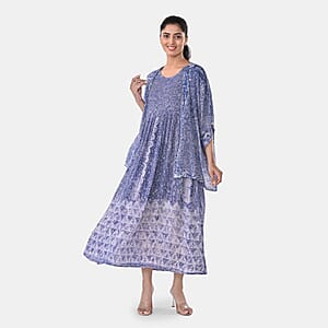 TAMSY Blue Smocked Sleeveless Dress with Kimono Twinset - One Size Fits Most