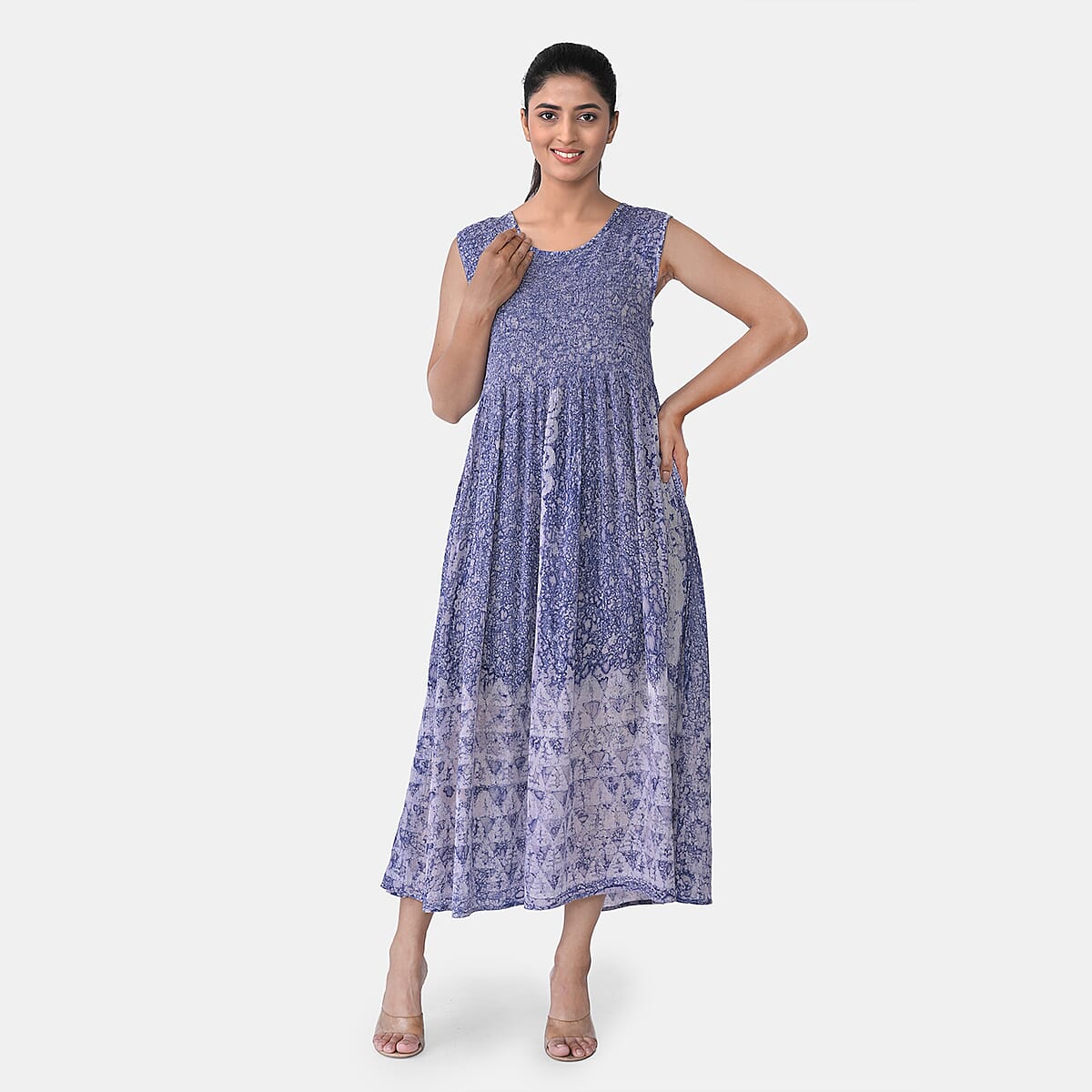 TAMSY Blue Smocked Sleeveless Dress with Kimono Twinset - One Size Fits Most image number 3