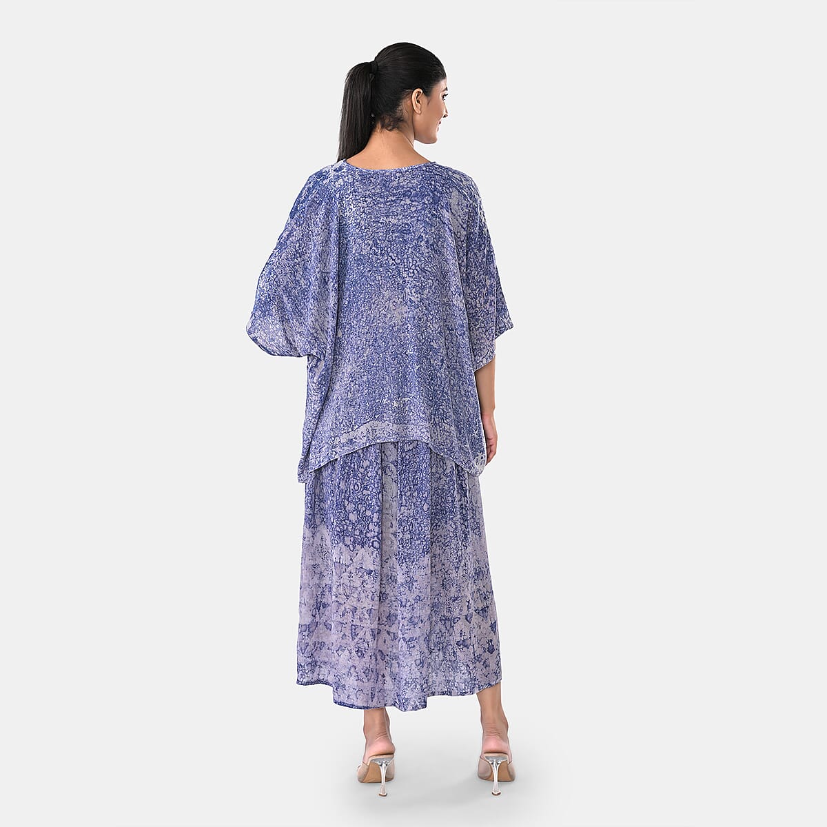 TAMSY Blue Smocked Sleeveless Dress with Kimono Twinset - One Size Fits Most image number 4